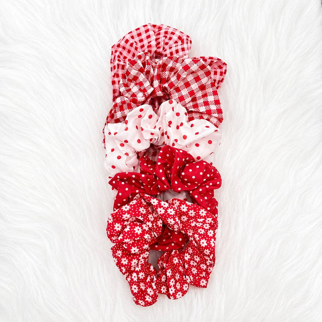 Polka Dot Gingham Checker Floral Scrunchie Set Of 5