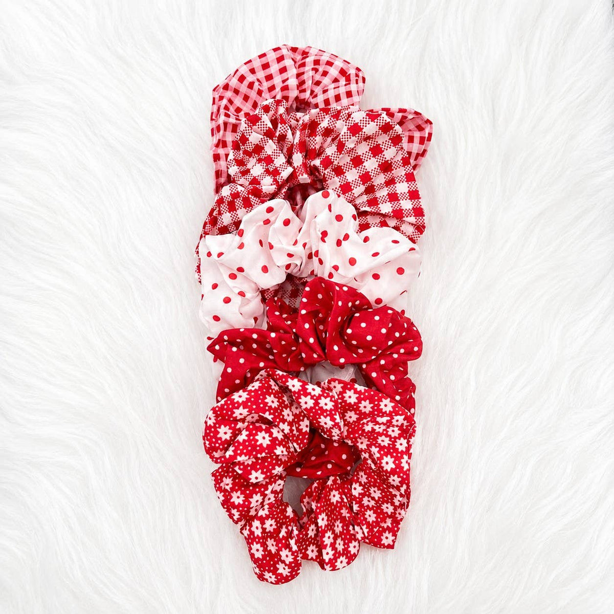 Polka Dot Gingham Checker Floral Scrunchie Set Of 5