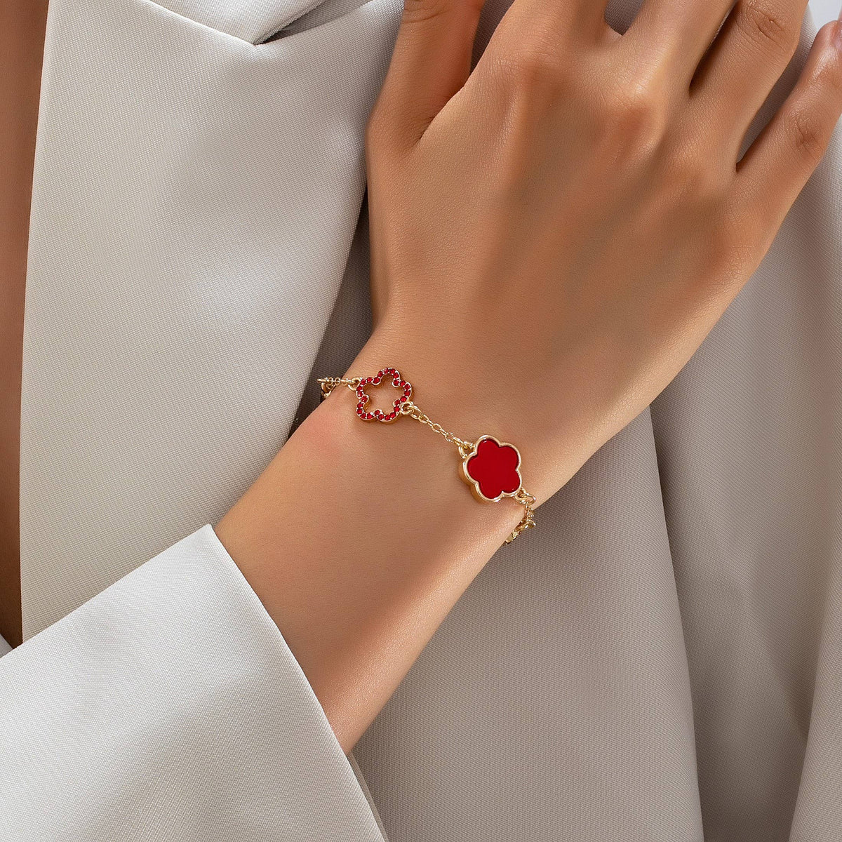 Red Four Leaf Enamel Charm Bracelet