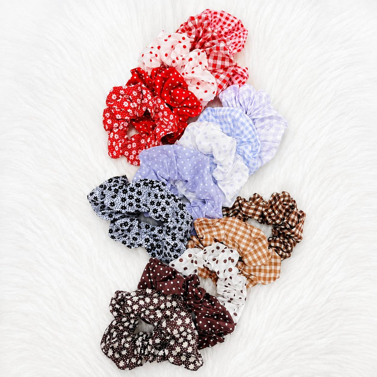 Polka Dot Gingham Checker Floral Scrunchie Set Of 5
