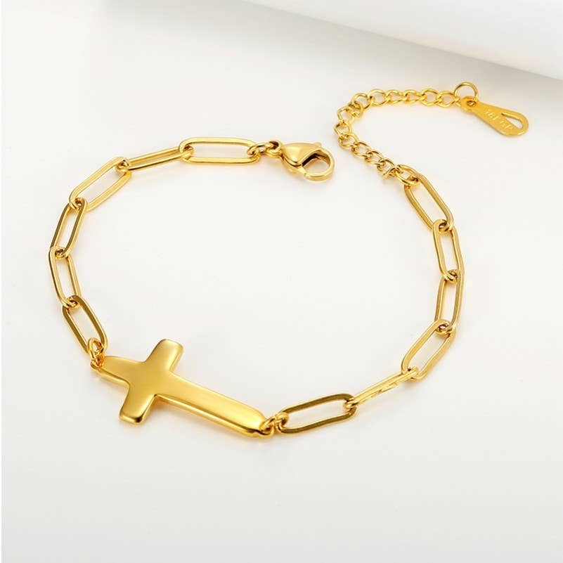 18K STAINLESS STEEL TARNISH FREE CROSS BRACELET