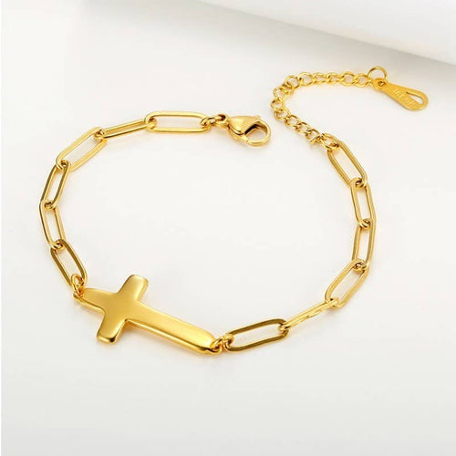 18K STAINLESS STEEL TARNISH FREE CROSS BRACELET