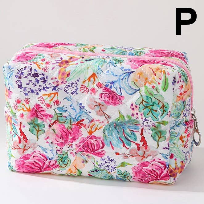 FLORAL TOILE PATTERN MAKEUP COSMETIC POUCH BAG