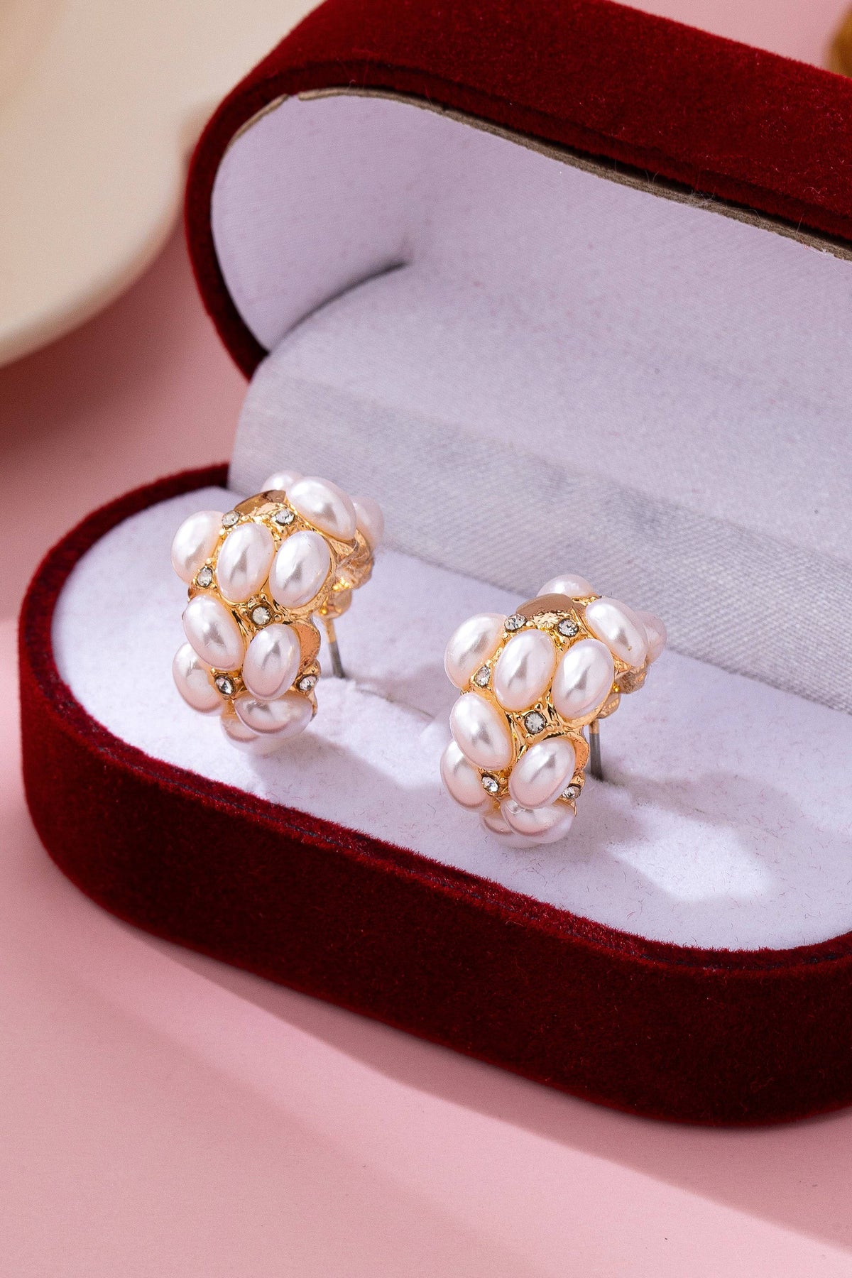 Pearl Cluster Half-Hoop Stud Earrings | 80E61733