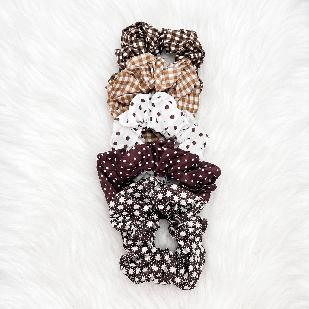 Polka Dot Gingham Checker Floral Scrunchie Set Of 5
