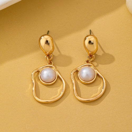 Abstract Molten Gold Pearl Drop Earrings | 80E62955