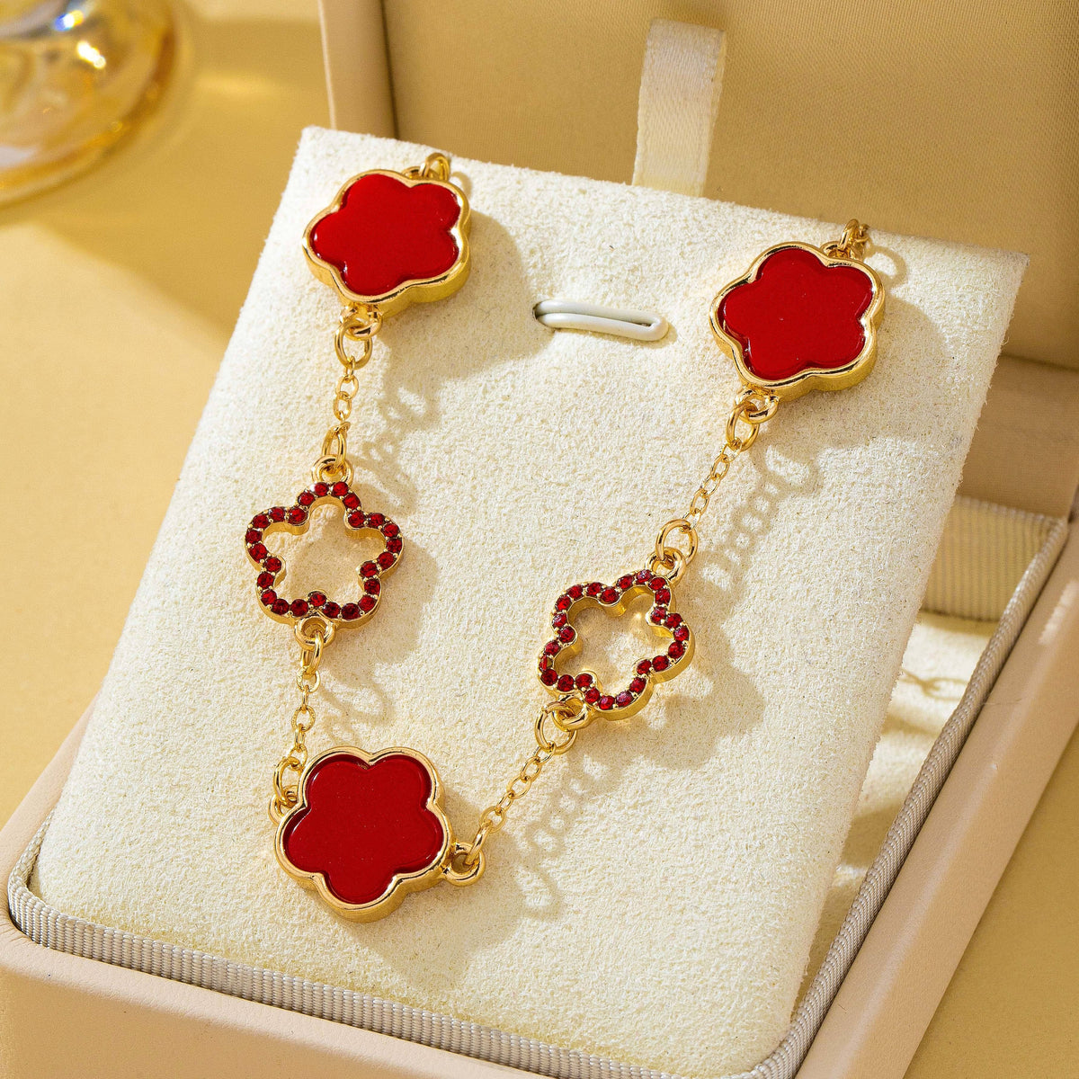 Red Four Leaf Enamel Charm Bracelet