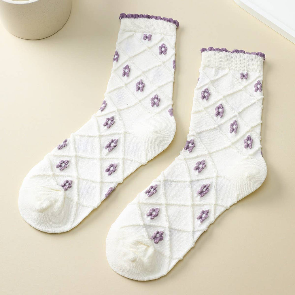 PURPLE Embroidered Texture Crew Sock