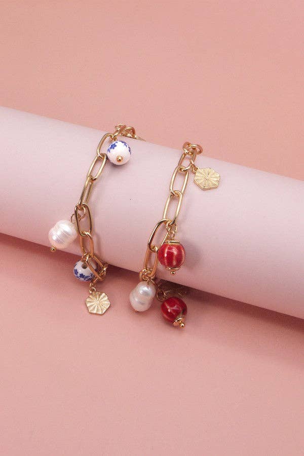 PORCELAIN BEAD LINK CHAIN BRACELET | 51B2070905