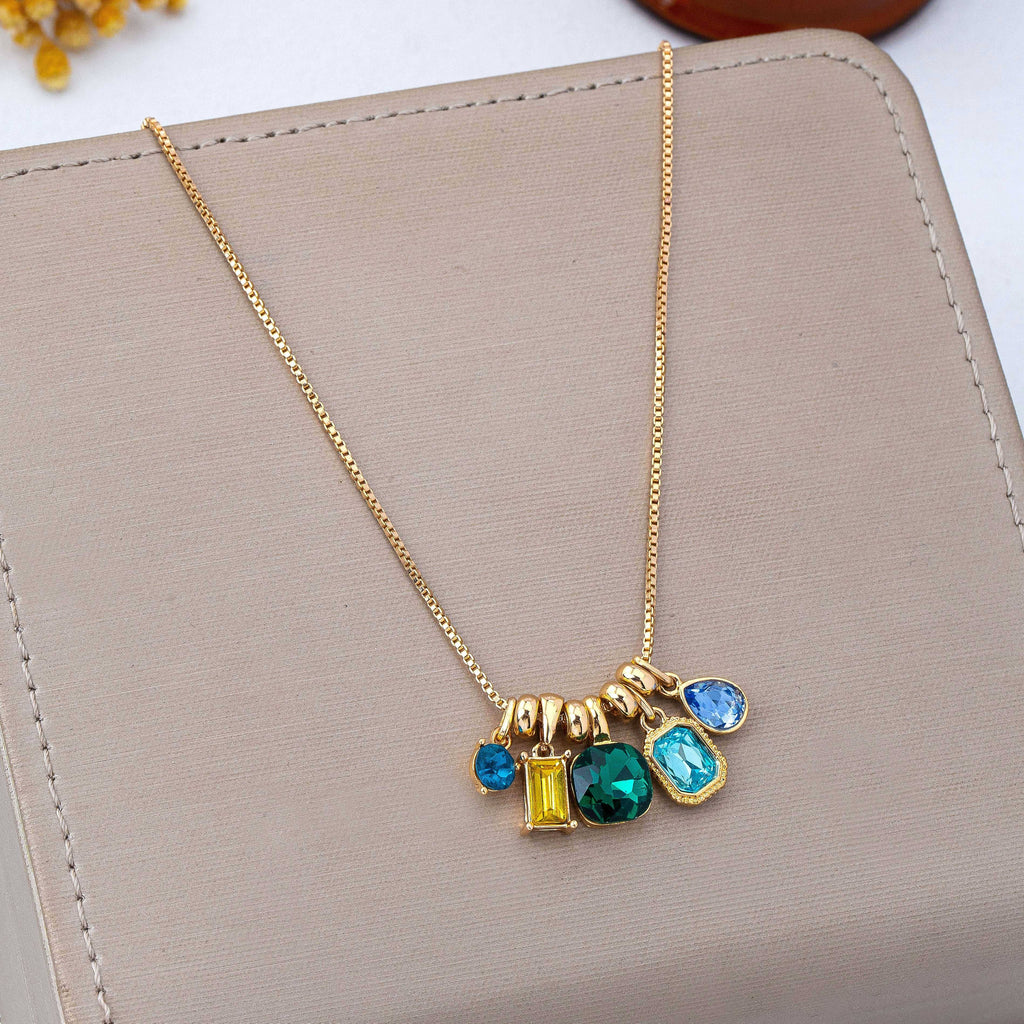 Multicolor Crystal Cluster Charm Pendant Necklace