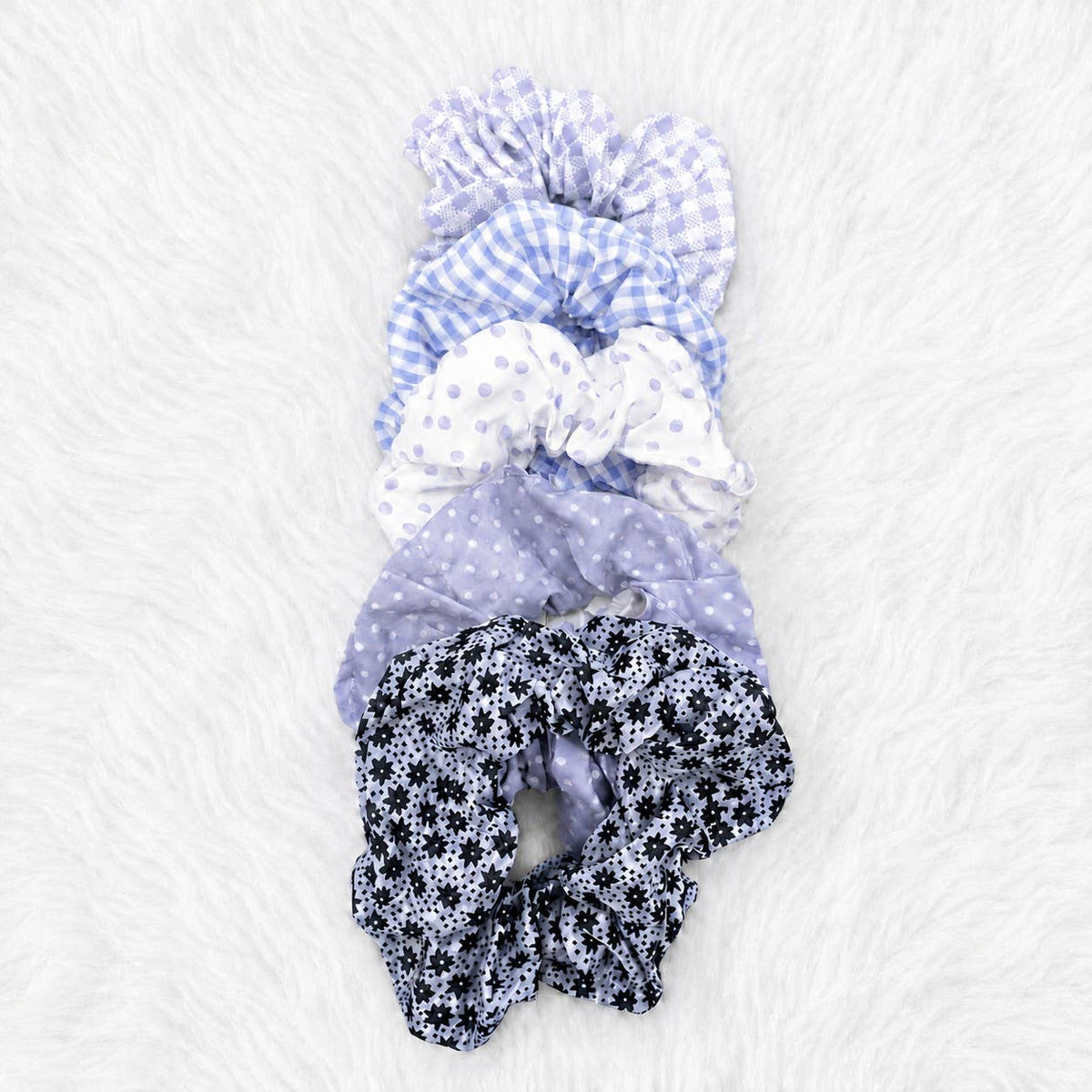 Polka Dot Gingham Checker Floral Scrunchie Set Of 5
