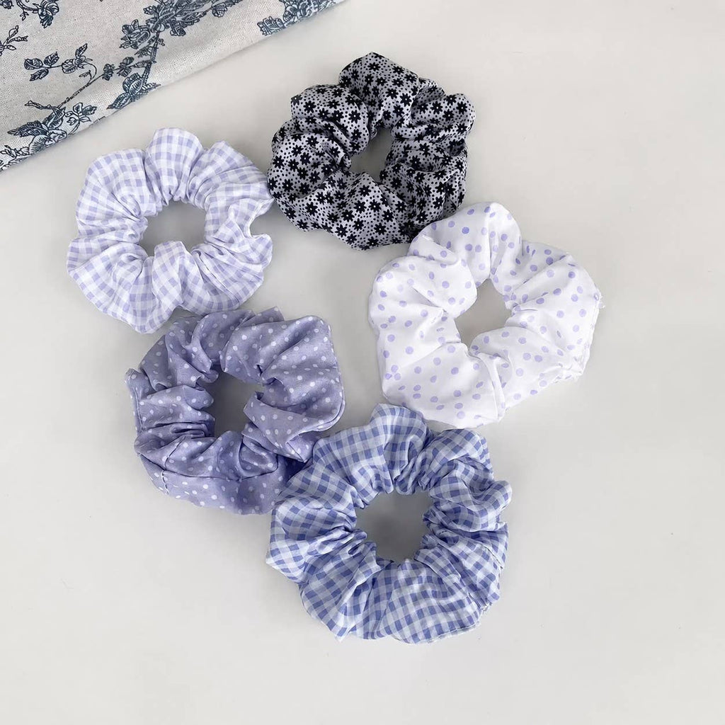 Polka Dot Gingham Checker Floral Scrunchie Set Of 5