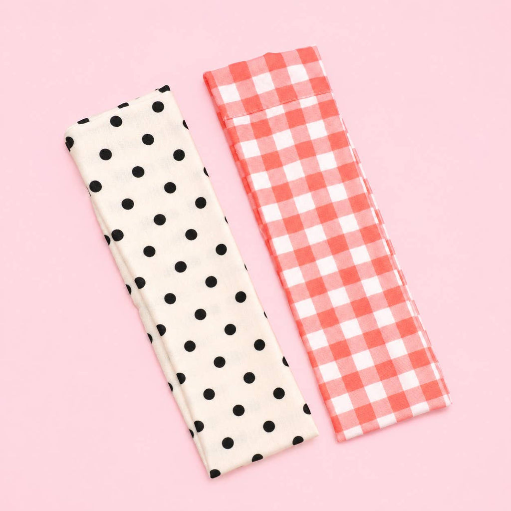 Red Gingham & Black Polka Dot Headband Set