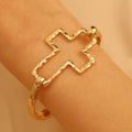 Hammered Open Cross Bangle - Silver or Gold