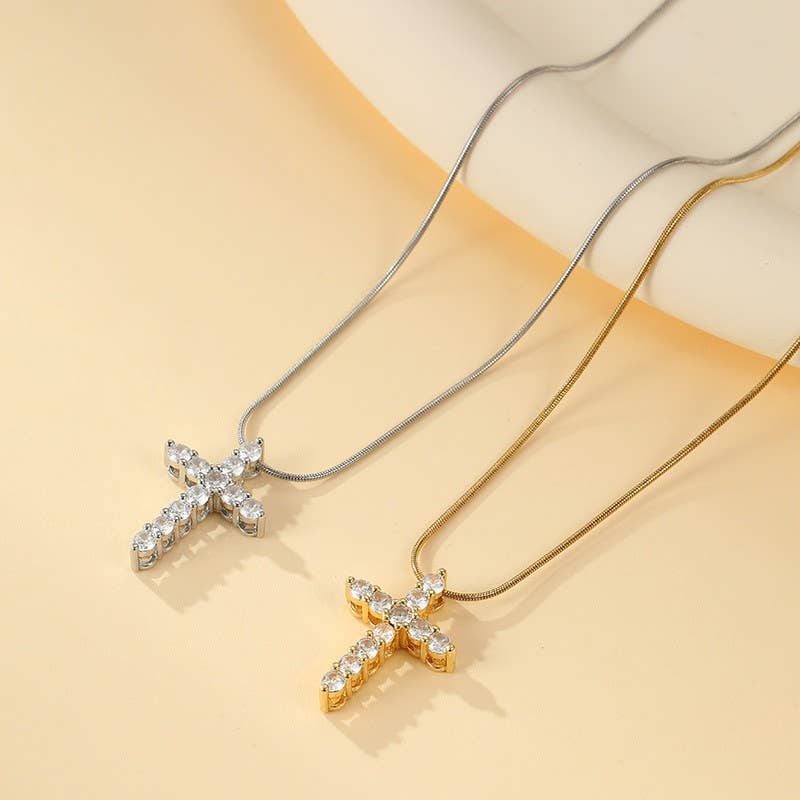 18K STAINLESS STEEL TARNISH FREE CROSS NECKLACE