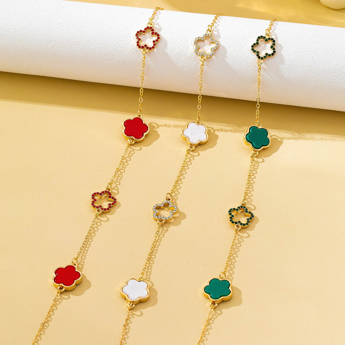 Four Leaf Enamel & Crystal Charm Necklace | 80N93247
