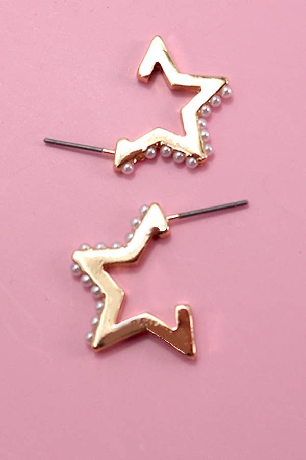 PEARL EMBELLISHED STAR HOOP EARRINGS