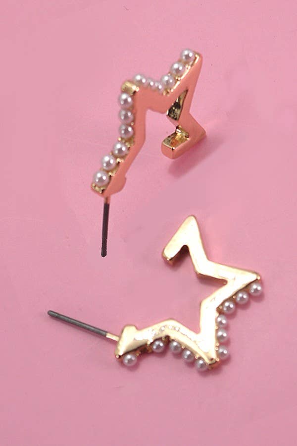 PEARL EMBELLISHED STAR HOOP EARRINGS