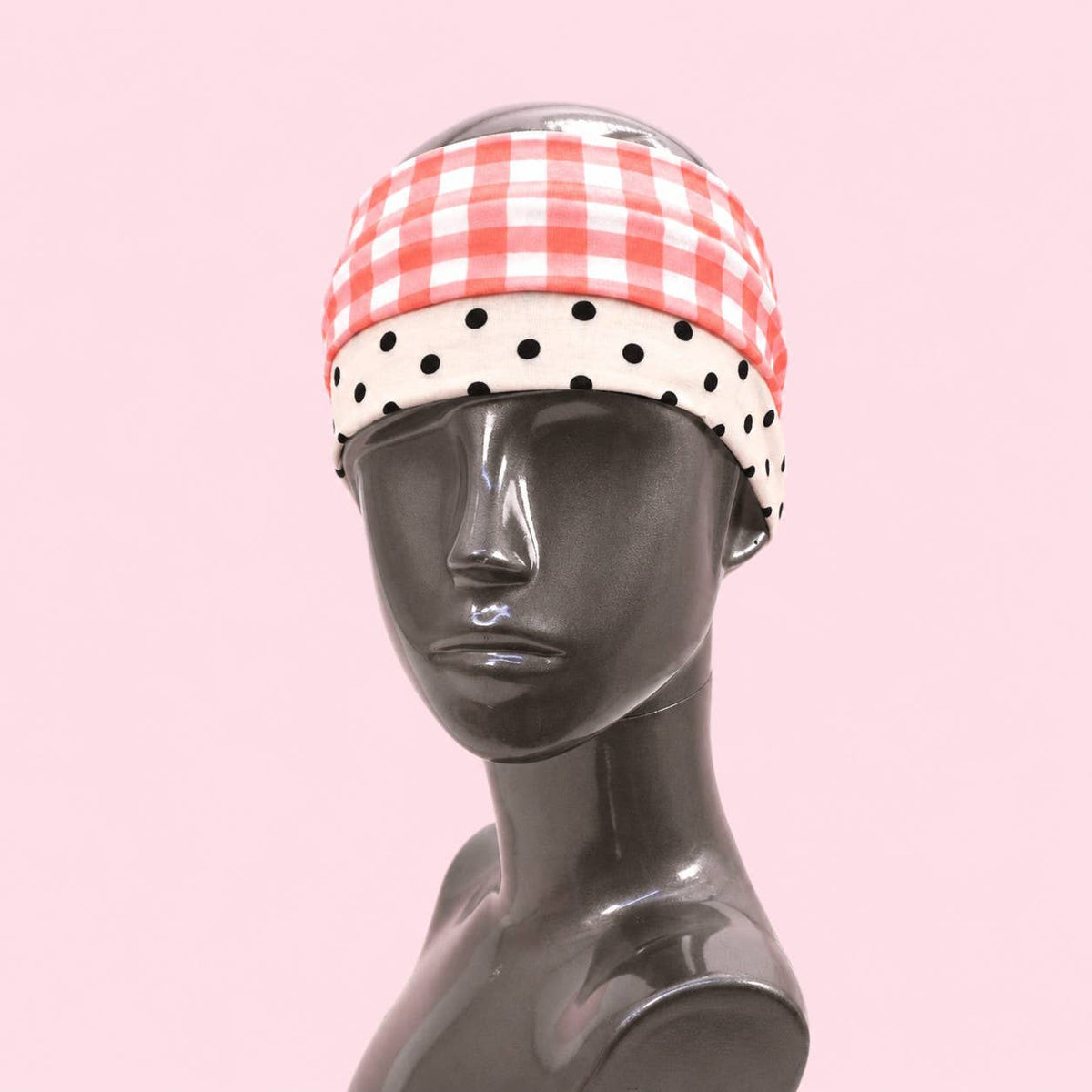 Red Gingham & Black Polka Dot Headband Set