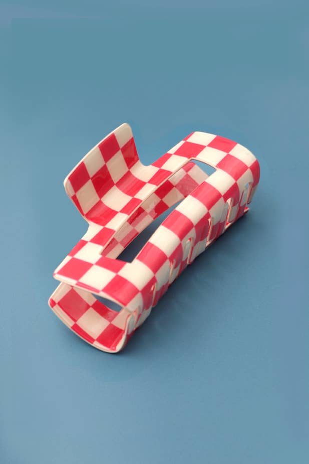JUMBO RESIN CHECKER HAIR CLAW CLIPS