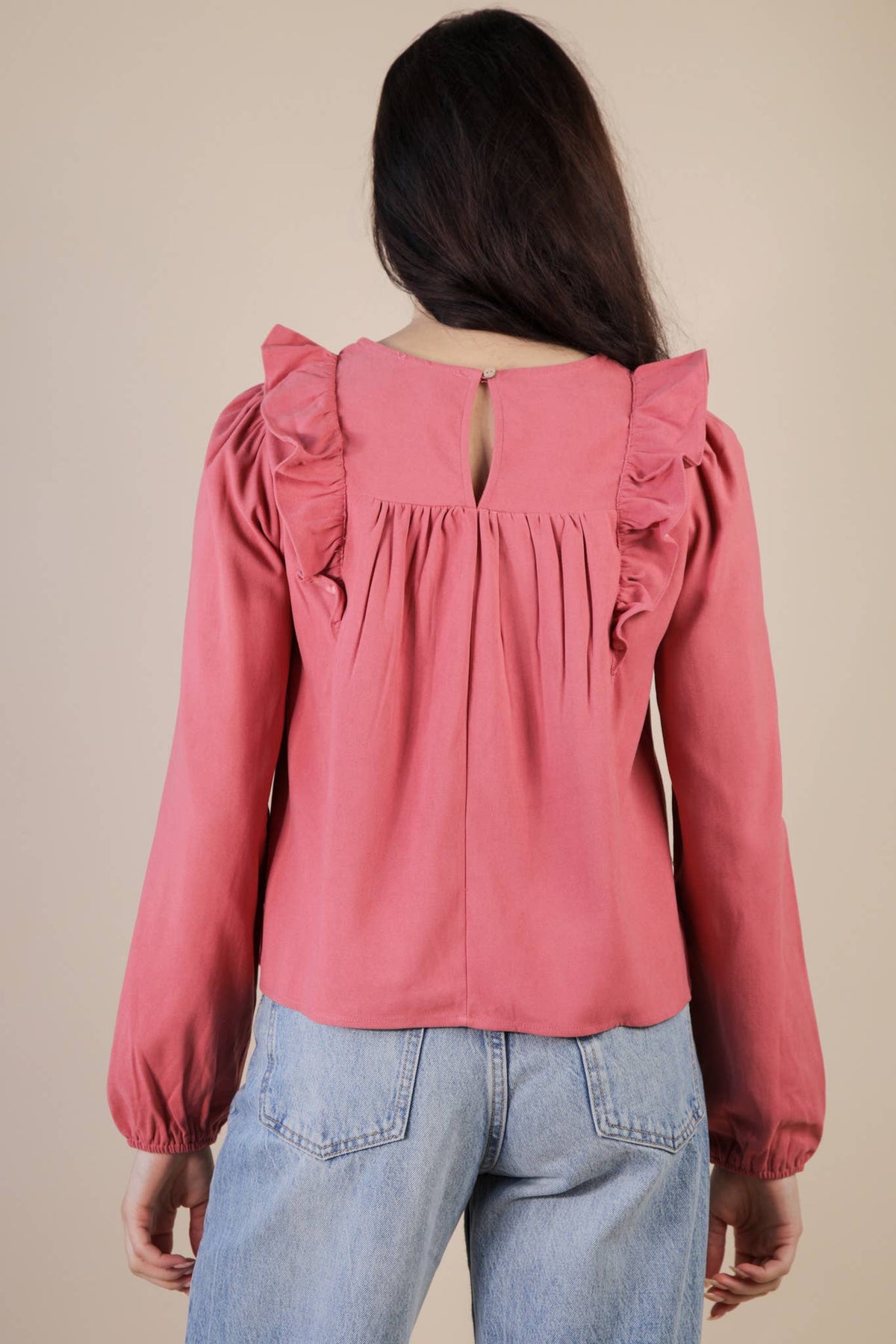 Ruffle Shoulder Woven Blouse Top