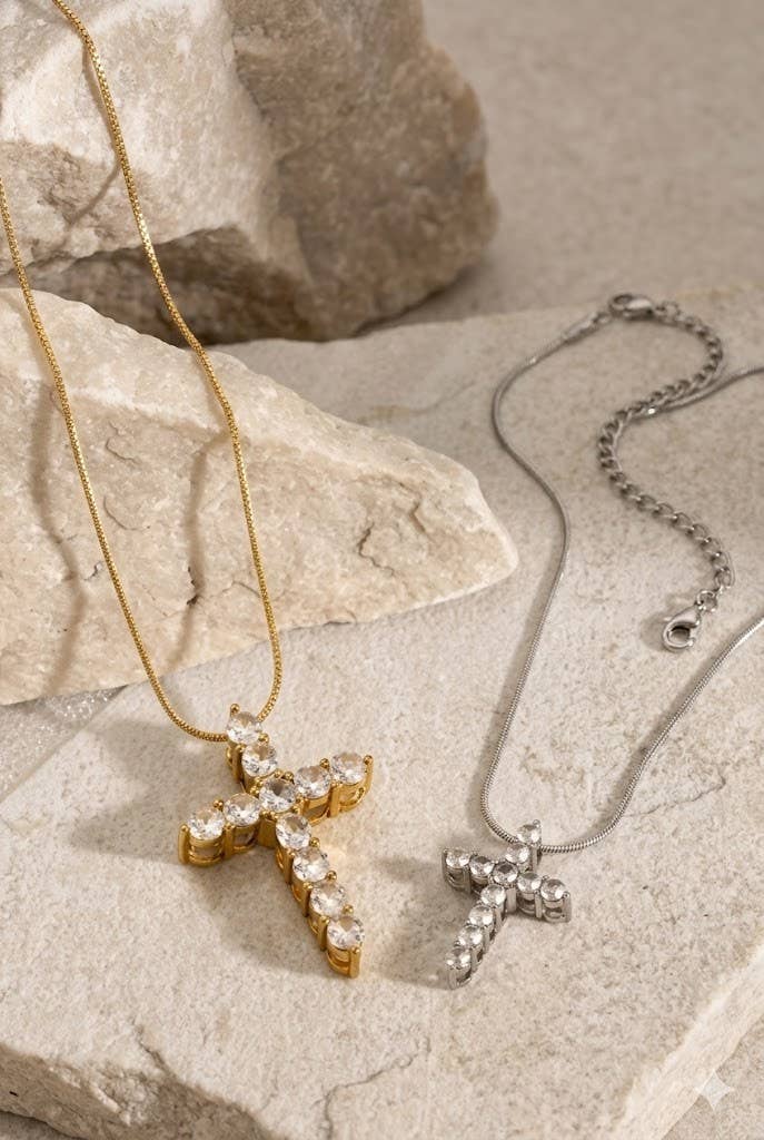 18K STAINLESS STEEL TARNISH FREE CROSS NECKLACE