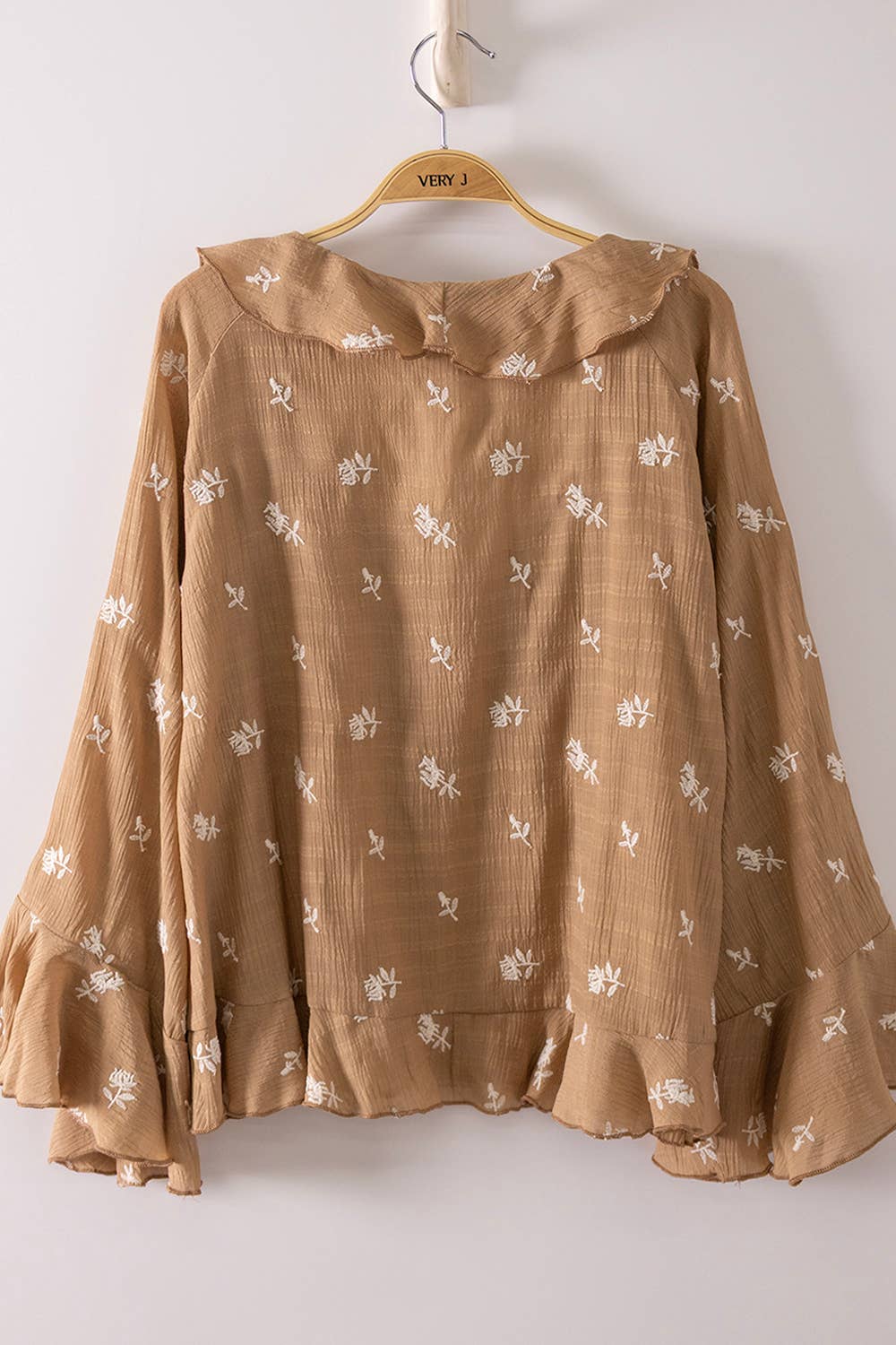 Brown Floral Button-Up Ruffled Blouse