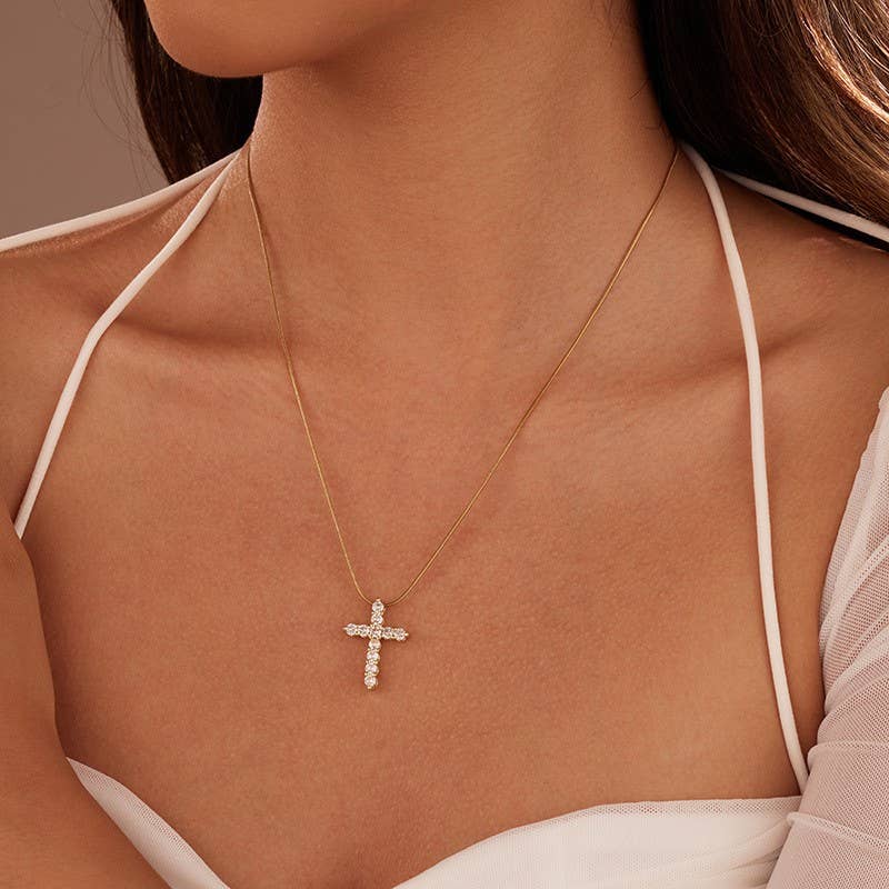 18K STAINLESS STEEL TARNISH FREE CROSS NECKLACE