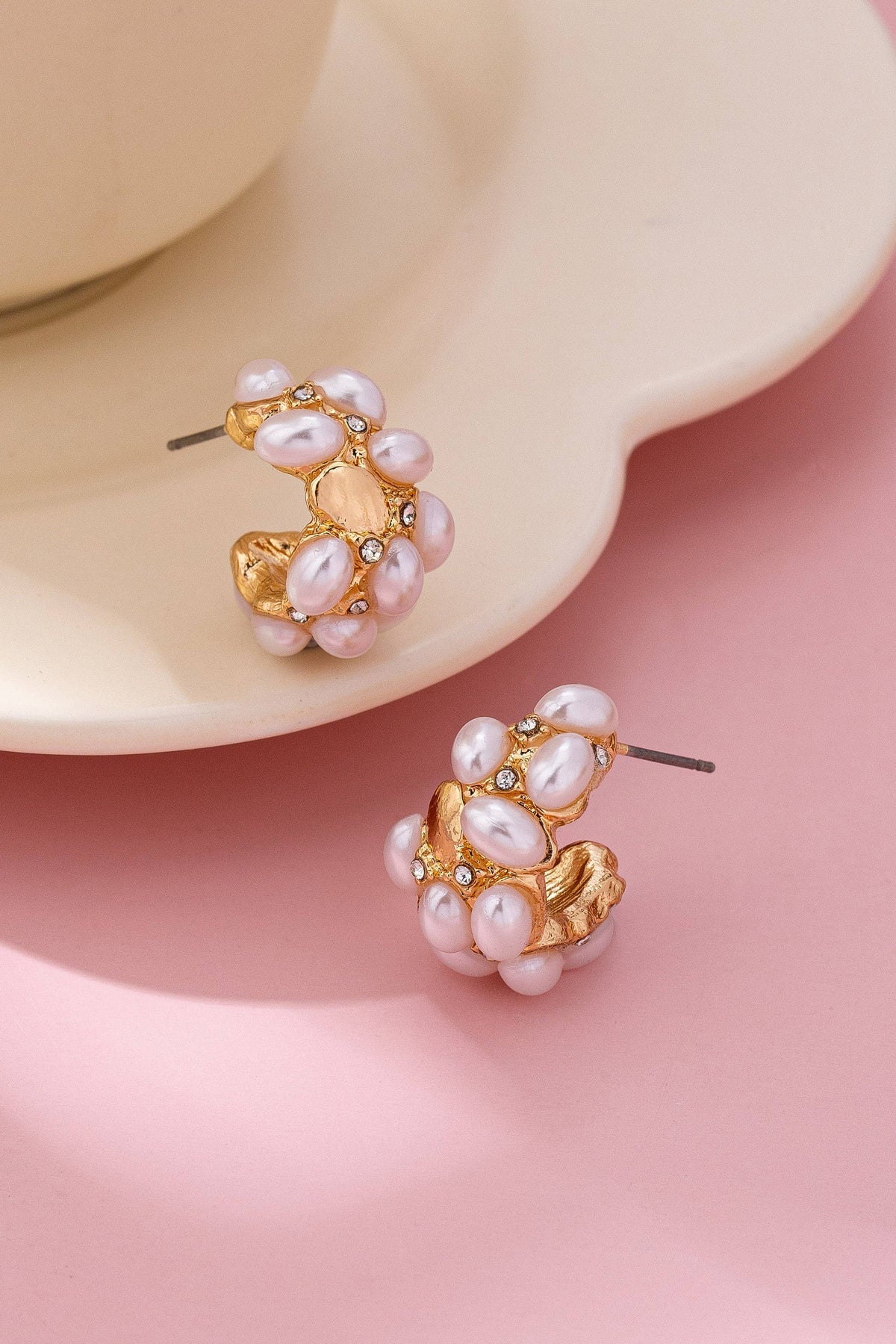 Pearl Cluster Half-Hoop Stud Earrings | 80E61733