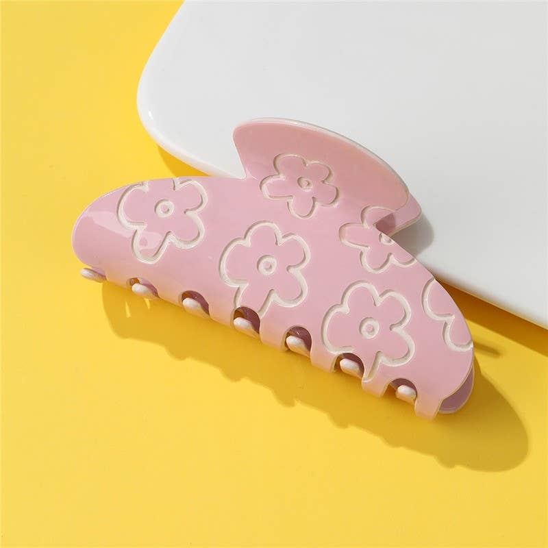 High-Shine Floral Embossed Hair Claw Clip