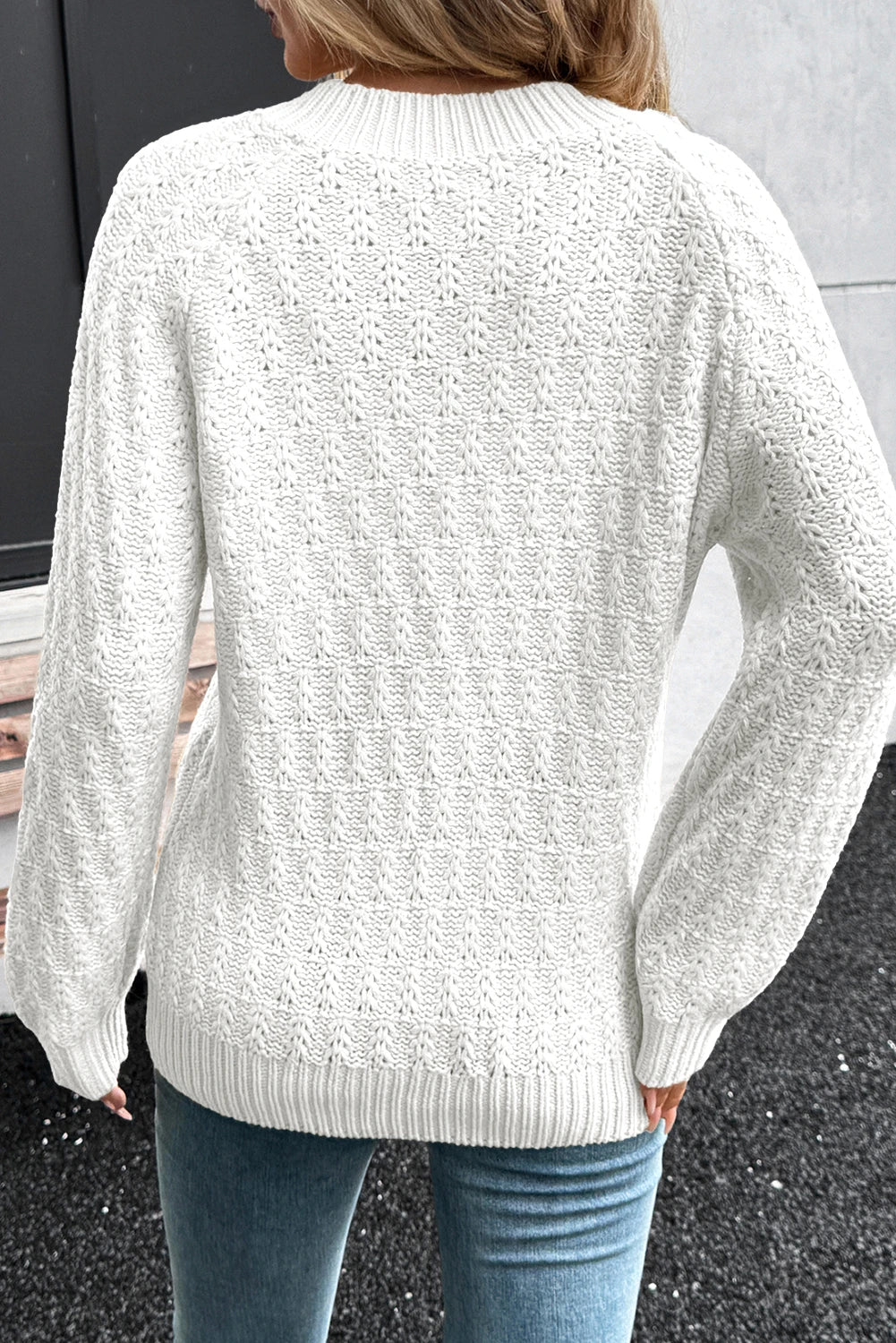 Snow Textured V-Neck Long Sleeve Sweater