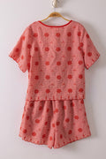 Red Floral Front Tie Blouse & Shorts Set