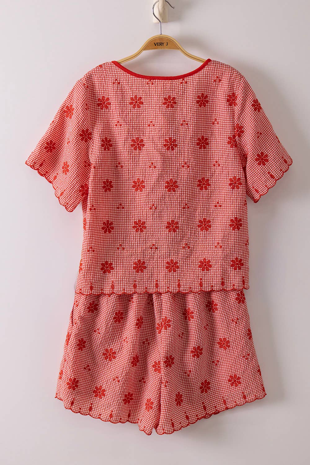 Red Floral Front Tie Blouse & Shorts Set