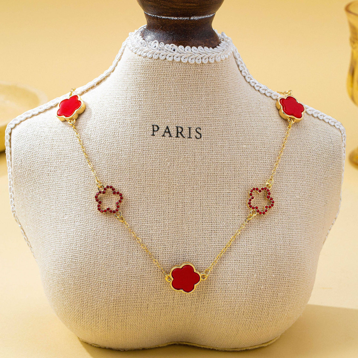 Four Leaf Enamel & Crystal Charm Necklace | 80N93247