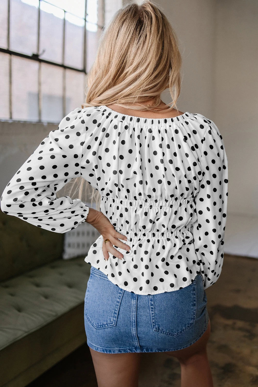 Black & White Polka Dot Babydoll Blouse