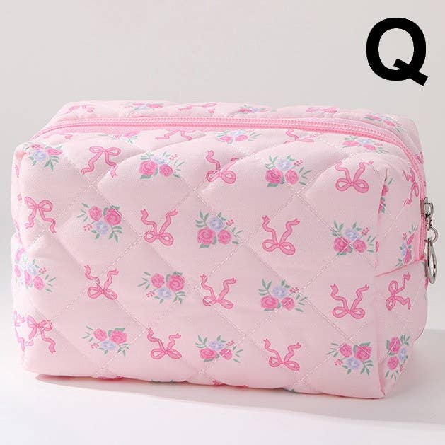 FLORAL TOILE PATTERN MAKEUP COSMETIC POUCH BAG