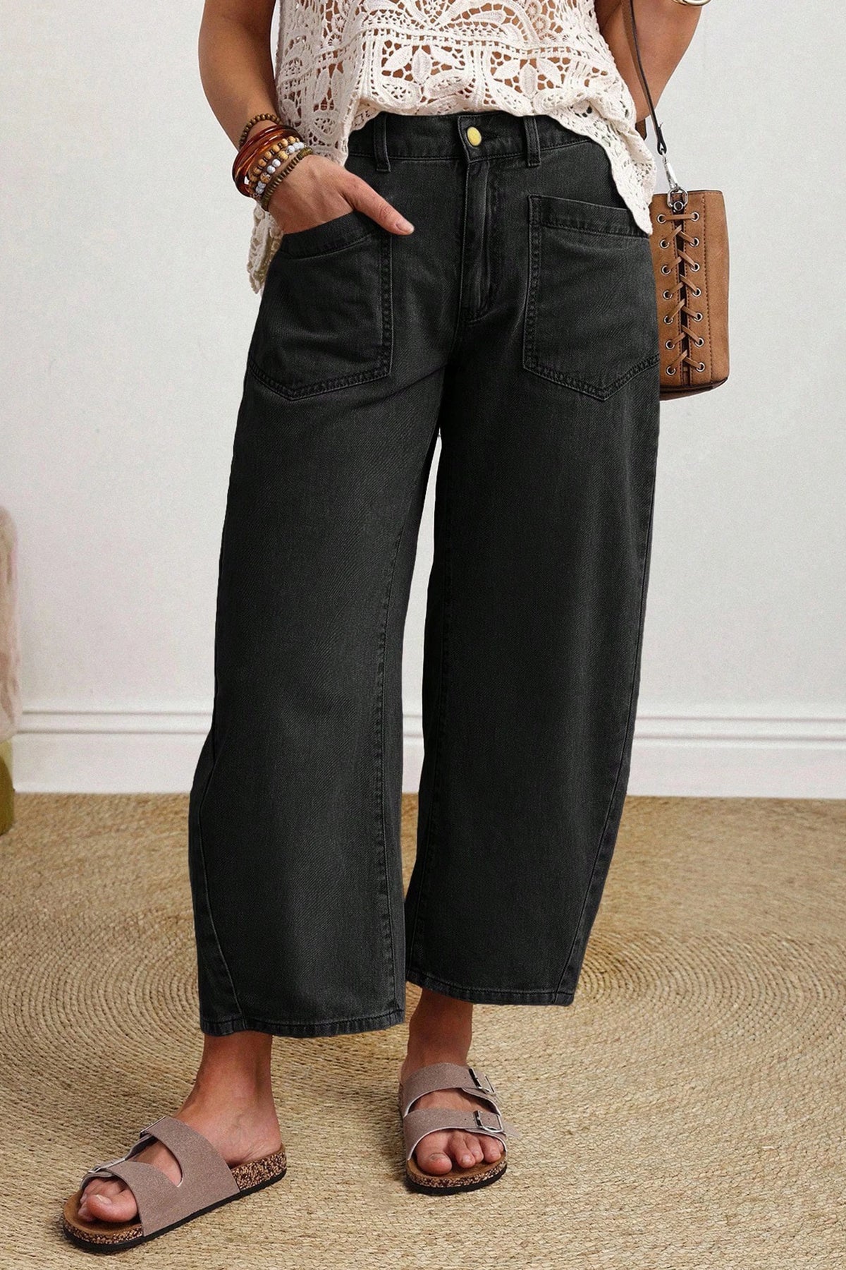 Black Patchwork Barrel Jeans
