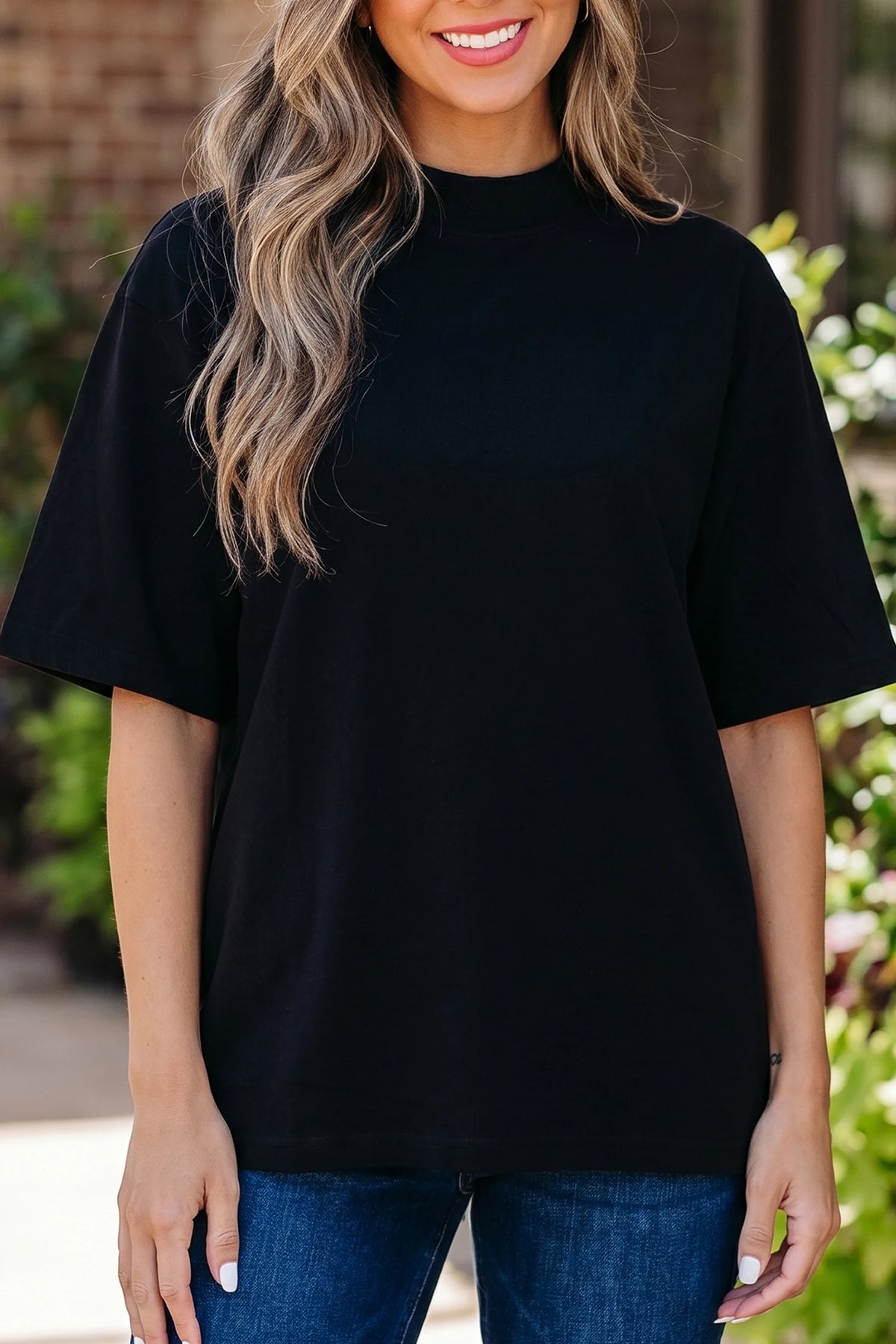 Black Mock Neck Short Sleeve Top