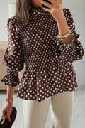 Mocha Polka Dot Smocked Blouse