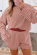 Burnt Orange Striped Top & Shorts Set