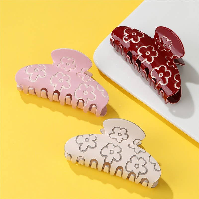 High-Shine Floral Embossed Hair Claw Clip