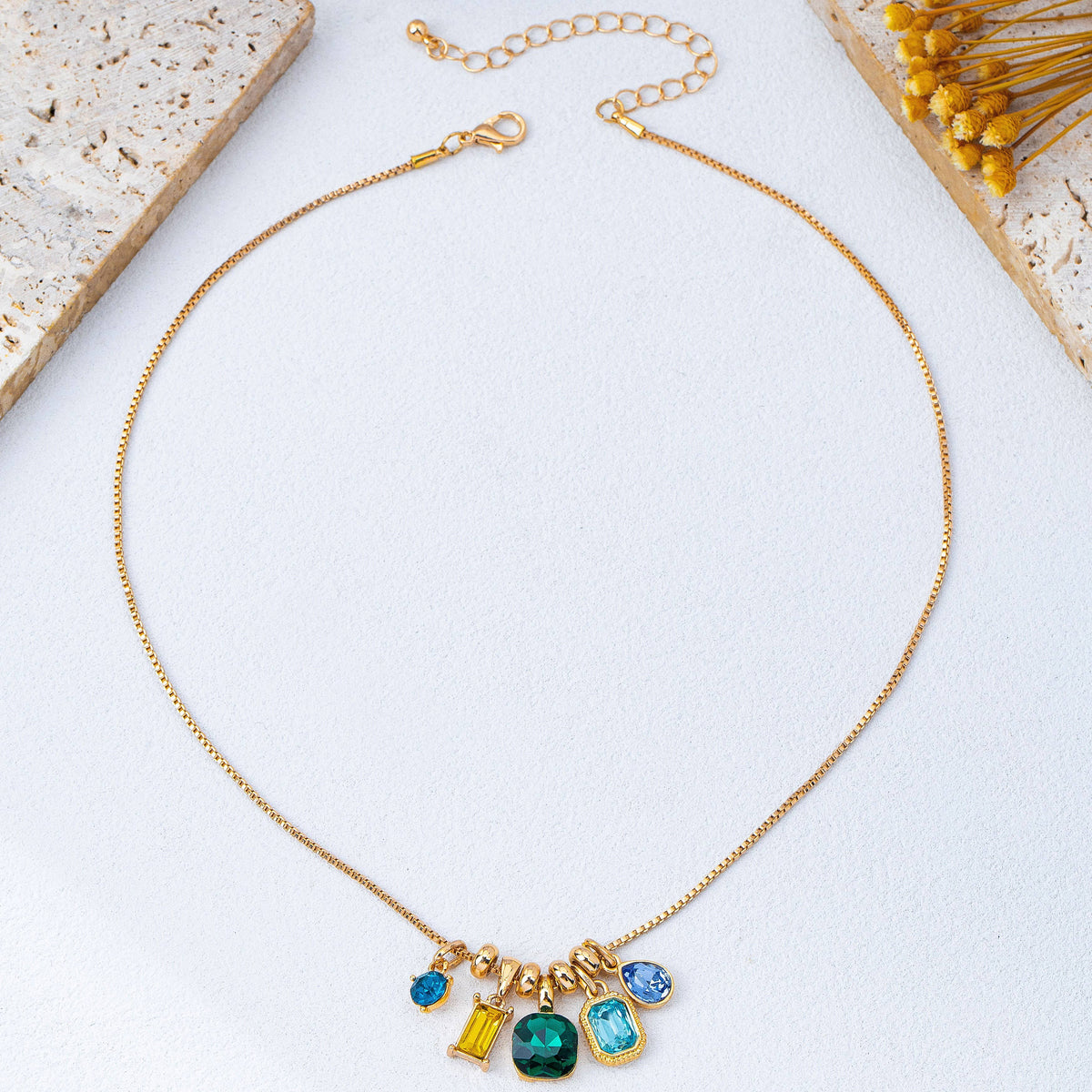 Multicolor Crystal Cluster Charm Pendant Necklace