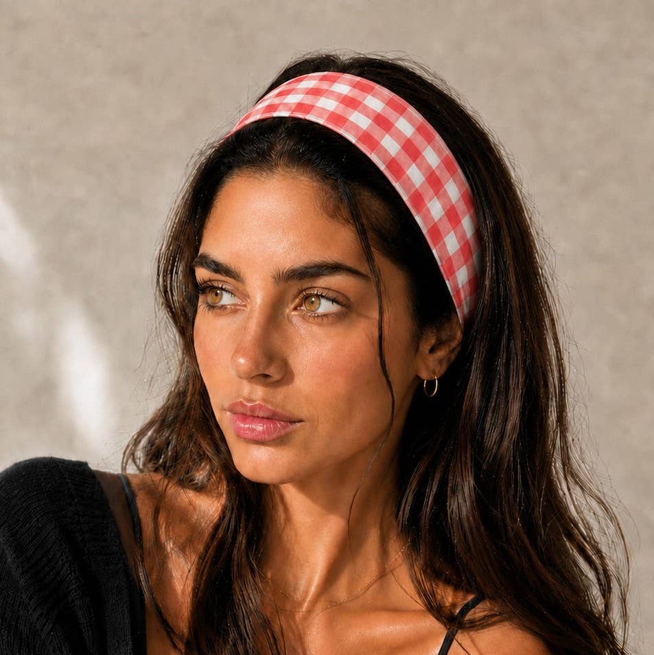 Red Gingham & Black Polka Dot Headband Set