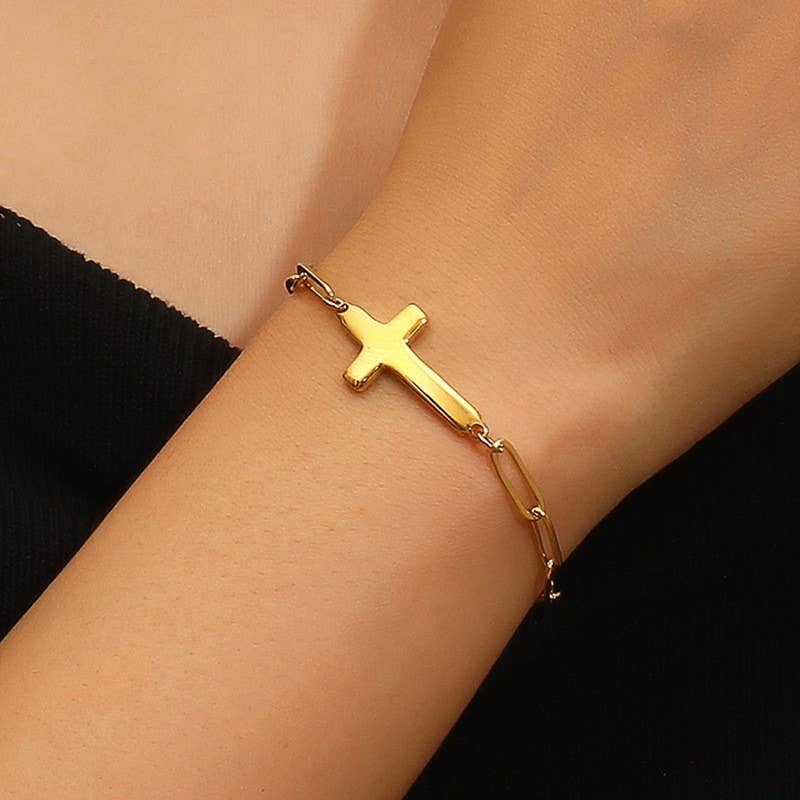 18K STAINLESS STEEL TARNISH FREE CROSS BRACELET