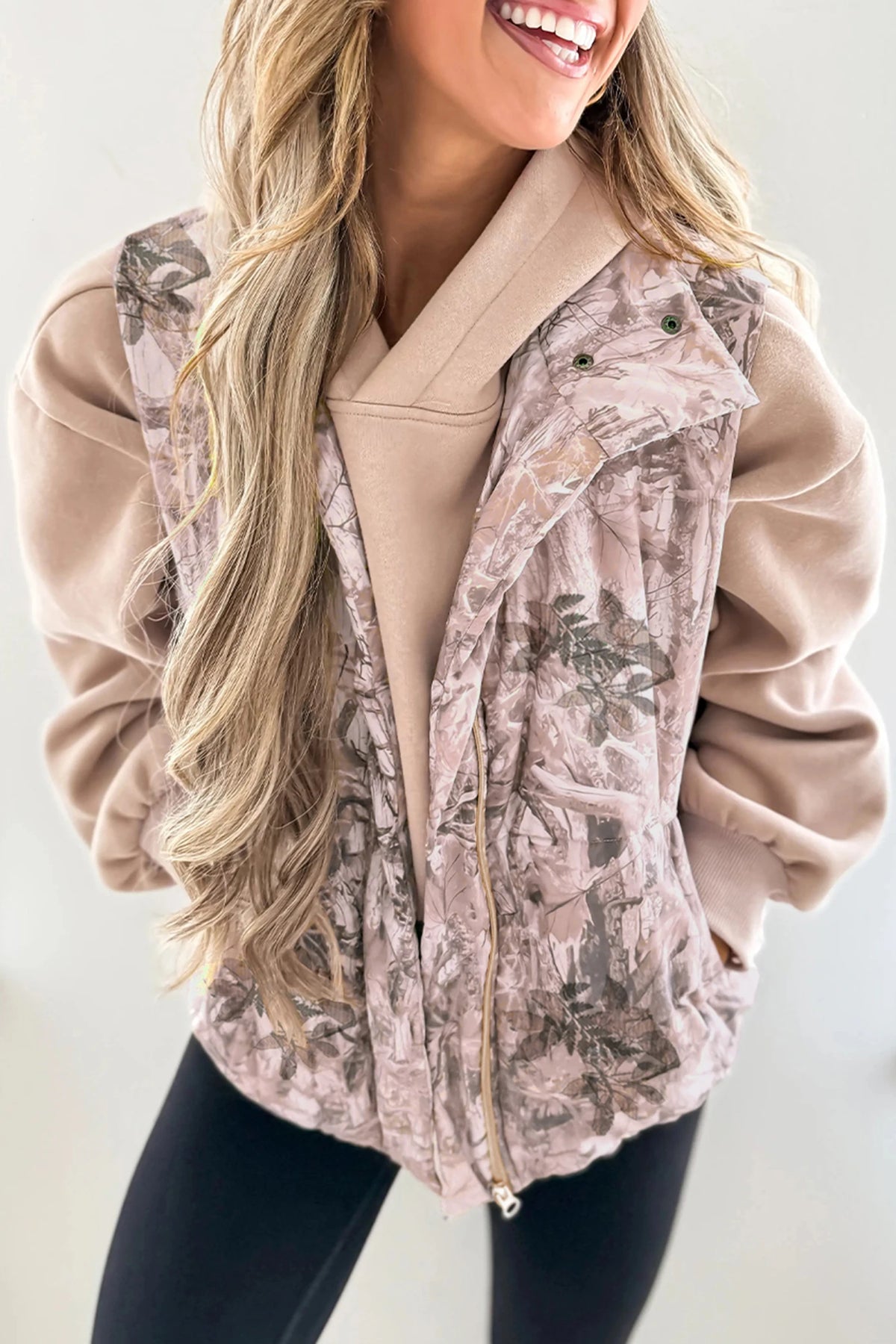 Brown Camo Leaf Print Puffer Vest