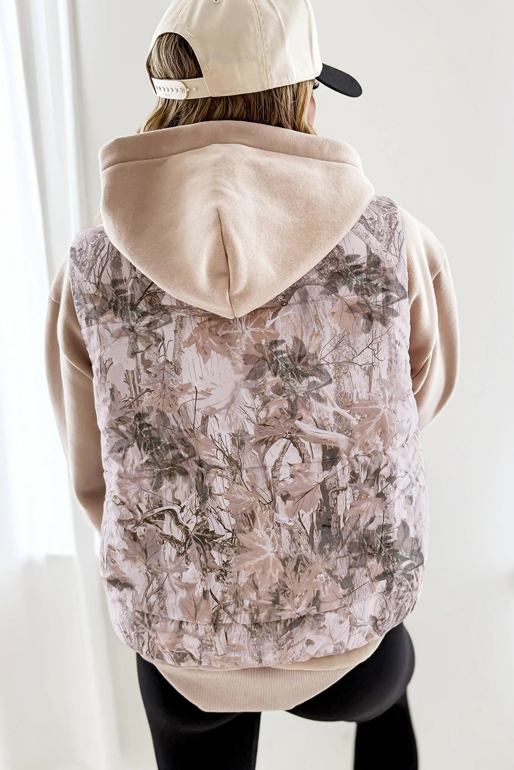 Brown Camo Leaf Print Puffer Vest