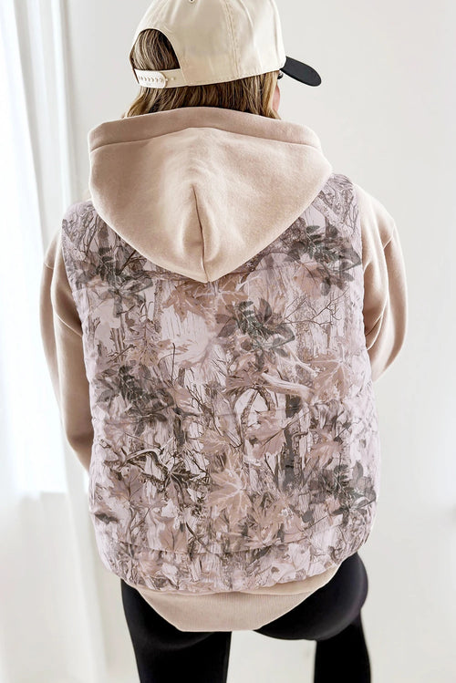 Brown Camo Leaf Print Puffer Vest