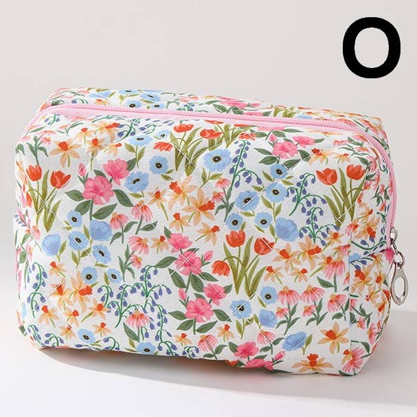 FLORAL TOILE PATTERN MAKEUP COSMETIC POUCH BAG