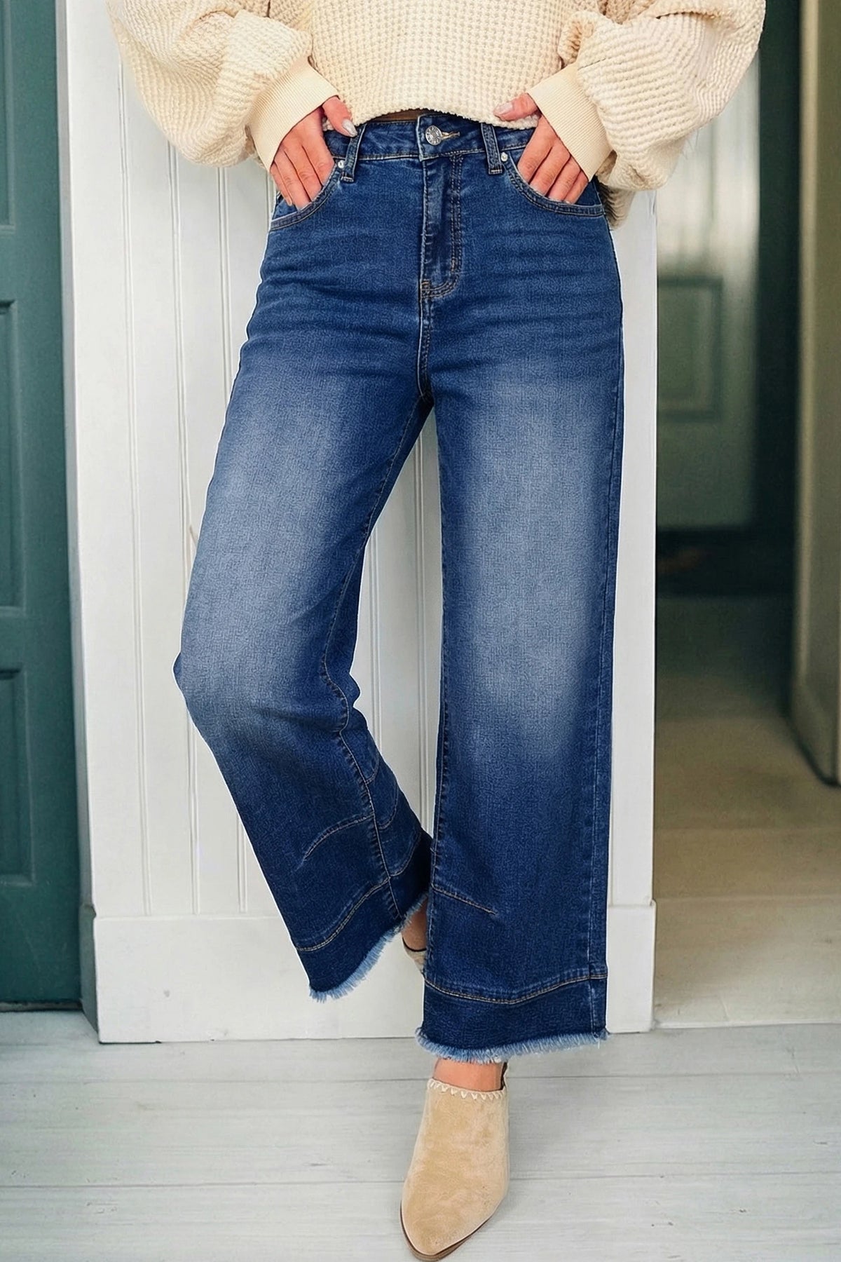 Sky Blue Raw Hem Ankle Jeans