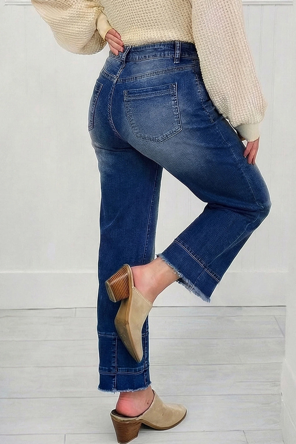 Sky Blue Raw Hem Ankle Jeans